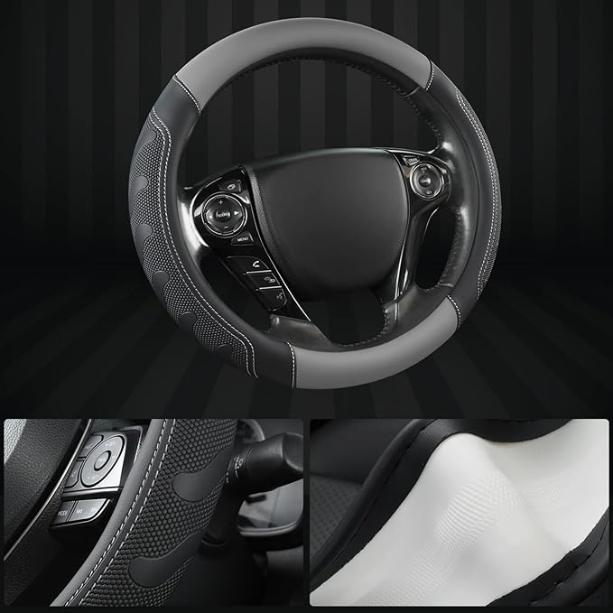 GIANT PANDA Microfiber Leather Steering Wheel Cover for Honda Accord,Civic,CR-V,HR-V,Pilot(Black+Gray-Standard Size)
