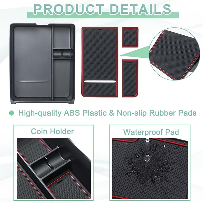 PIMCAR Center Console Organizer for 2023-2026 Honda Pilot, 2024-2026 Honda Ridgeline/Passport Upgrade Design Tray Accessories Interior Armrest Box Divider ABS Plastic Material-Red Trim