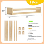 Fun Memories Nursery Book Shelves, 24Inch Floating Shelf for Wall, Wall Bookshelf for Kids Solid Wood Wall Mounted Shelves fo