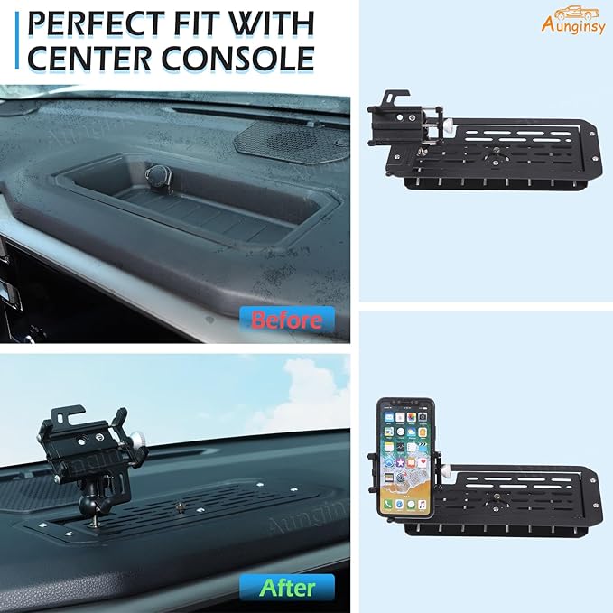 Aunginsy Center Console Dash Storage Organizer Tray Compatible with Toyota Tundra/Sequoia 2022-2026, Car Dashboard Multi-Functional Phone Holder Storage Box Insert with Mobile Phone Mount Accessories