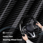 Car Steering Wheel Cover Carbon Fiber Snap On Steering Wheel Accessories Wrap 14.5-15 inch Universal Grip Anti-Skid Protector, Glossy Black