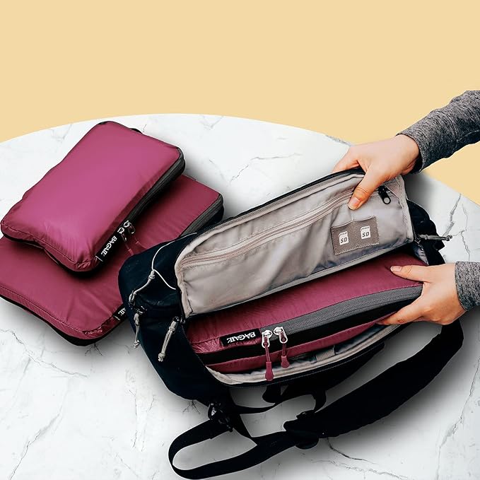 BAGAIL 5 Set Ultralight Compression Packing Cubes Travel Accessories Expandable Packing Organizers(Burgundy)