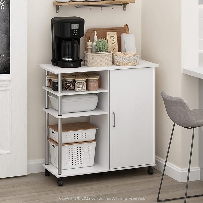 Furinno Helena Multipurpose Storage Cabinet/Shelves,Printer Stand with Lockable Wheels, Stainless Steel Tubes, White Oak/Chro