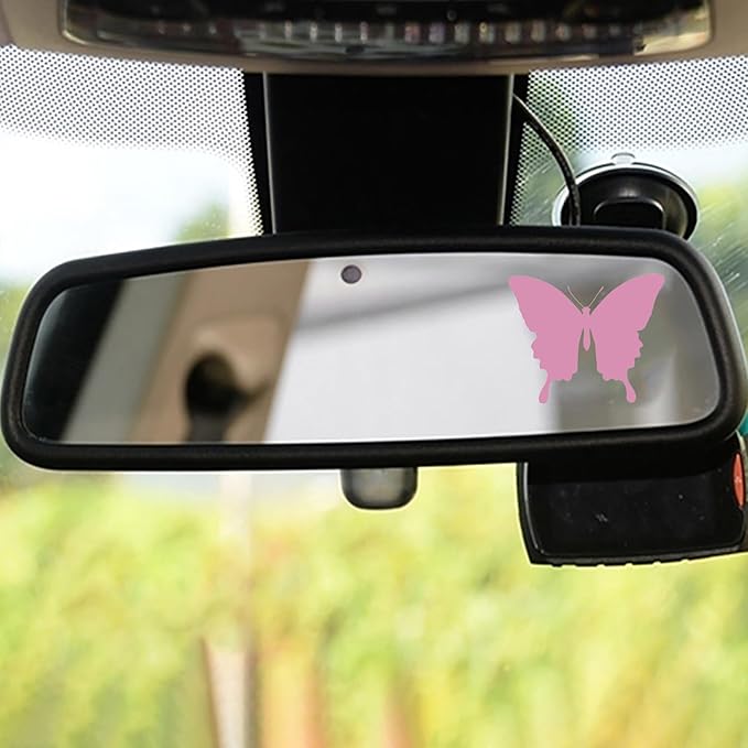 Dotesy 3 PCS Bling Rearview Mirror Cover, Elastic PU Leather Auto Rear View Mirror Protector with Butterfly Car Interior Accessories Universal for Car, SUV, VAN (Pink)