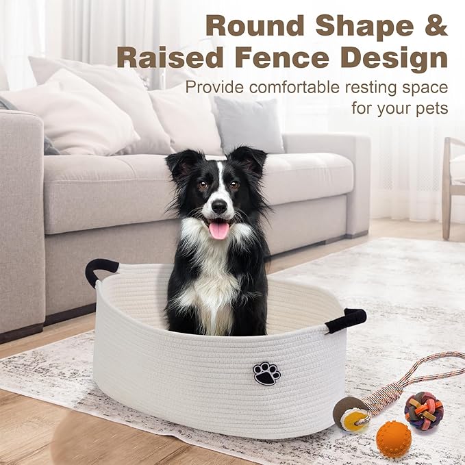 Optish Dog Toy Basket, Toy Box and Bin for Dog Cat Storage, 19.7" X 11" X 7.9" (30L) Large Woven Basket for Blanket Storage, 