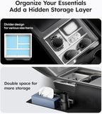Wigoo Center Console Organizer for Tesla Model Y Juniper (Only Premium & Performance 2025 2026) and All Model 3 Highland Accessories [Double-Layer Storage, Smooth Sliding] 4PCS White