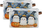 xigua Cute Cartoon Ghosts Storage Basket Foldable Storage Bin, Canvas Rectangular Storage Basket with Leather Handles for Hom