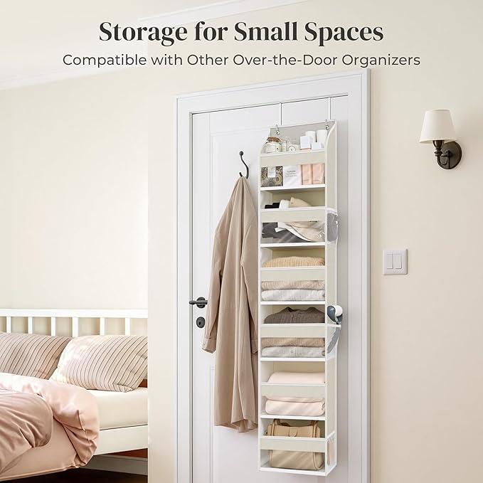 2-Pack Small 6 Tiers Over the Door Hanging Organizer, 6 Clear Pockets and 6 Mesh Pockets, 11.8” Wide for Narrow Cabinet Doors