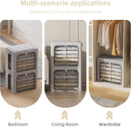 FHSQX 2 Pack Clear Window Storage Bins - Large Stackable Linen Fabric Storage for Clothes Foldable Container Organizer Set wi
