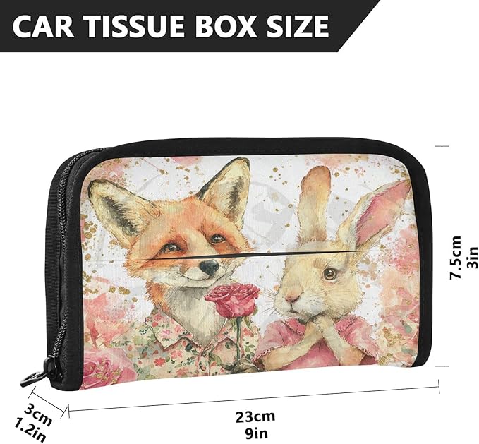 Car Tissue Holder Car Visor Organizer Tissue Box Holder for Car Sun Visor Organizer with Car Vehicle Accessories Essentials Interior for Women Men Fox Bunny Roses Pink