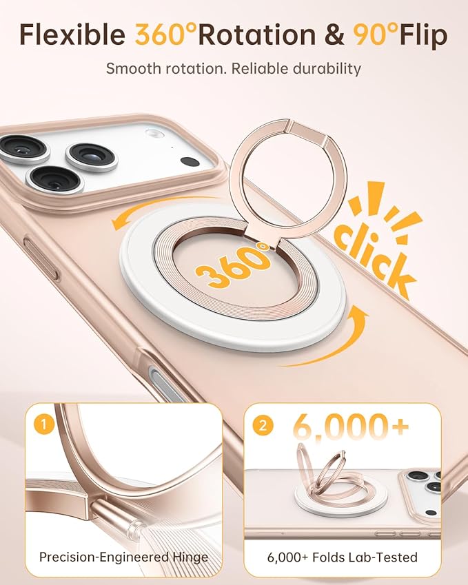SYNCWIRE Magnetic Phone Ring Holder for MagSafe, 360° Rotation Cell Phone Grip Stand Finger Ring Kickstand Two-Sided Magnet Compatible with iPhone 17 Pro Max 16 15 14 13 12 MagSafe Accessories