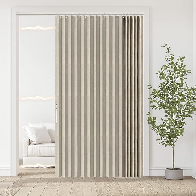 Jilron Accordian Door Curtain, 100% Blackout Folding Magnetic Doorway Curtains,Linen Style Closet Doors,for Room Divider,Priv