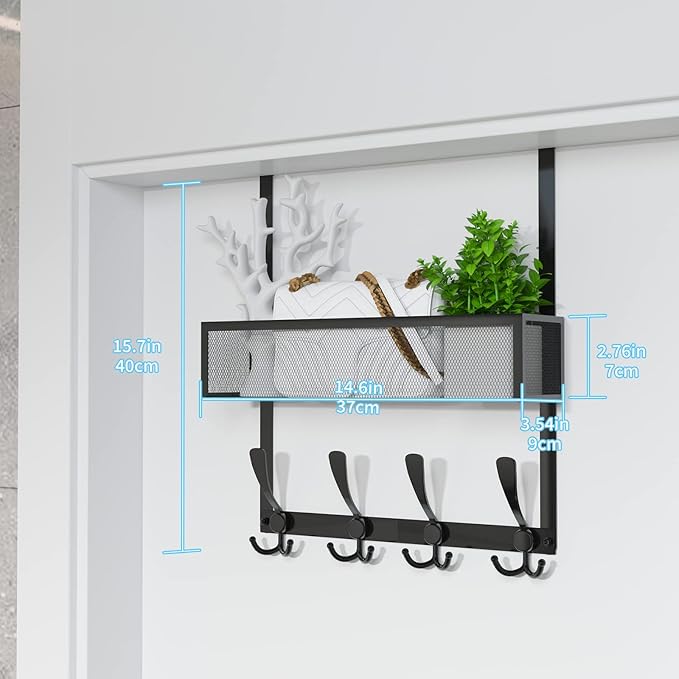Kaiferty Over The Door Hooks Organizer,Over Door Hanger Towel Rack Mesh Basket with 12 Hooks,Back of Door Storage Organizer f