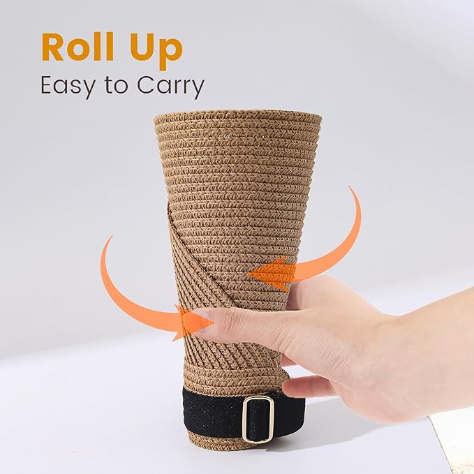 Sun Visor Hat for Women, Wide Brim Straw Summer UV Protection Hat, Foldable Roll-up Packable Beach Cap