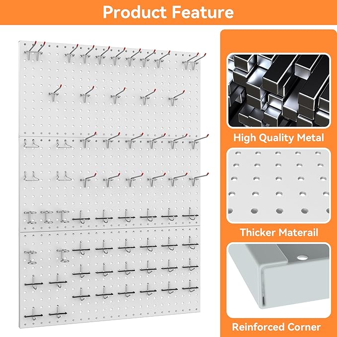 WALMANN 96 PCS Metal Pegboard with Pegboard Hooks, Garage Wall Tools Storage Pegboard for Garage, Workbench, Peg Boards, Tool