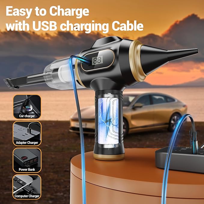 Portable Car Vacuum Cordless Mini Handheld Vacuums Cleaner Rechargeable with LCD Display and Multi-Nozzles, High Power Hand h