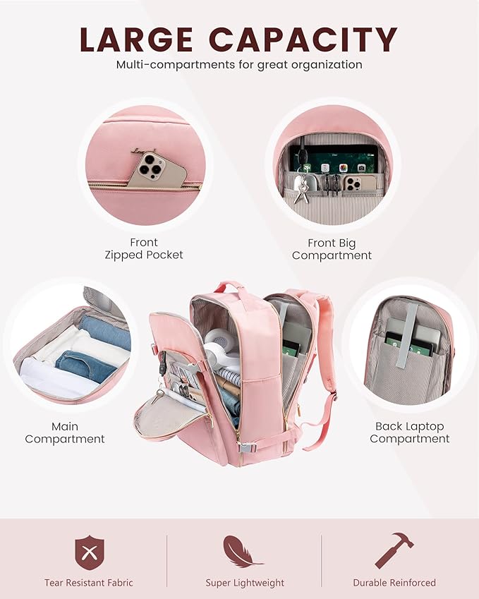 LOVEVOOK Travel Backpack for Women & Men 50L,Airline Approved Carry On Backpack Travel Essentials,TSA Carry on Luggage,Waterp