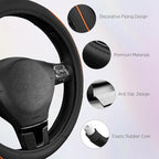 Road Comforts Leather Steering Wheel Cover with Decorative Trim and Piping, Anti-Slip Breathable Design, Fits 14.5–15 Inch Ro