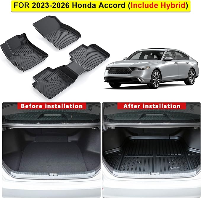 TPE Floor Mats for 2023-2026 Honda Accord (Include Hybrid) All Weather Car Floor Liners Fit Honda Accord Accessories Black