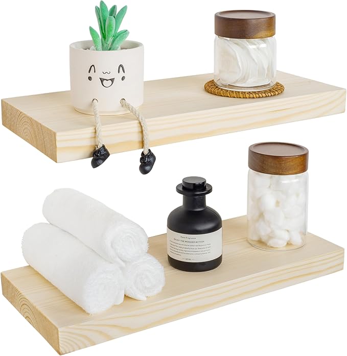 BGMG Wood Floating Shelves for Wall 18 inch, Rustic Wooden Wall Mount Shelves for Bathroom Living Room Bedroom Kitchen Farmho
