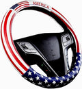Dotesy Leather Auto Steering Wheel Cover, Fashion Flag Style Car Steering Wheel Cover Protector Universal for 36.5-38cm (Amer