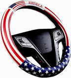 Dotesy Leather Auto Steering Wheel Cover, Fashion Flag Style Car Steering Wheel Cover Protector Universal for 36.5-38cm (Amer