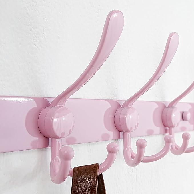Dseap Coat Rack Wall Mounted - 5 Tri Hooks, Heavy Duty, Stainless Steel, Metal Coat Hook Rail for Coat Hat Towel Purse Robes 