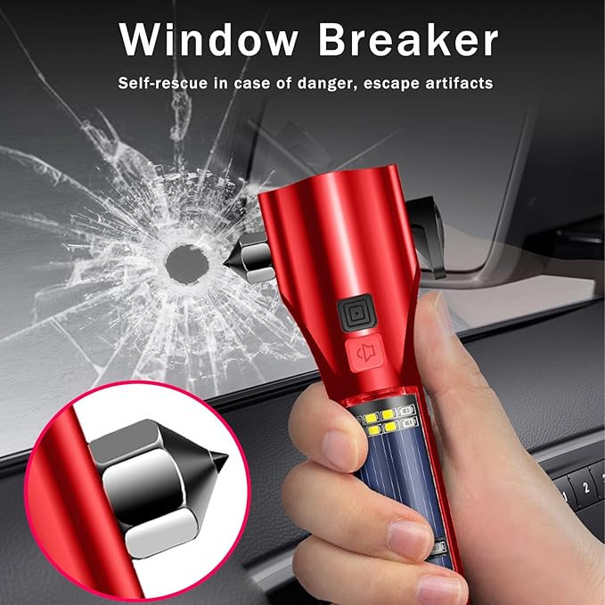 Car Glass Breaker Hammer with Flashlight, Multi-Function Rechargeable Emergency Escape tools with Window Breaker and Seatbelt