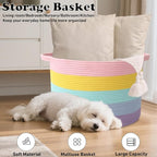 90L Large Blanket Basket,21.7"L x 21.7"W x 13.8"H Rope Woven Baskets with Handles, Toys Storage Bins,Laundry Basket Perfect f