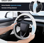 Steering Wheel Cover for Tesla Model 3 Highland(2024-Present)/ Model Y Juniper(2025-Present),Anti-Slip,Comfortable Grip,Breathable,Customized for Tesla Model 3/Y Accessories,Nappa White