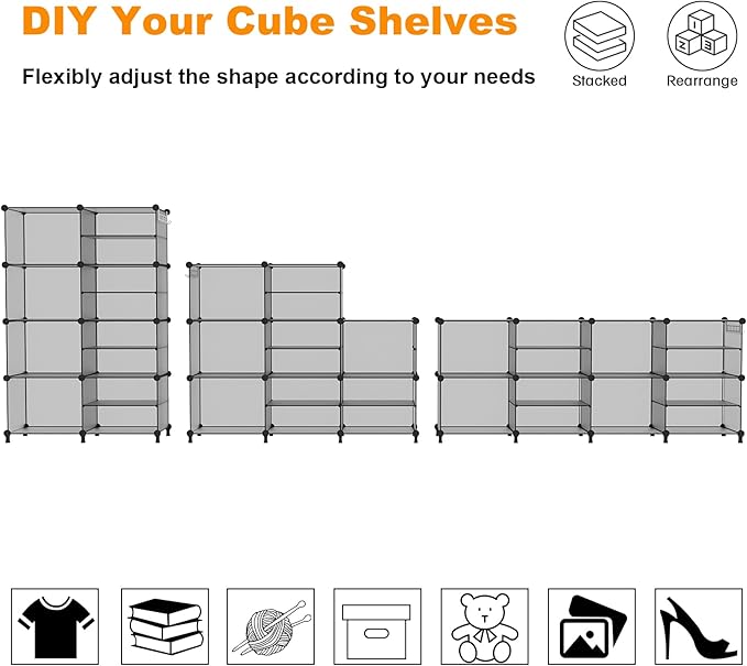 AWTATOS Closet Organizer 8 Cube Storage Shelves Clothes Organizers Stackable Cubby Shelving for Closet Bedroom Living Room Gr