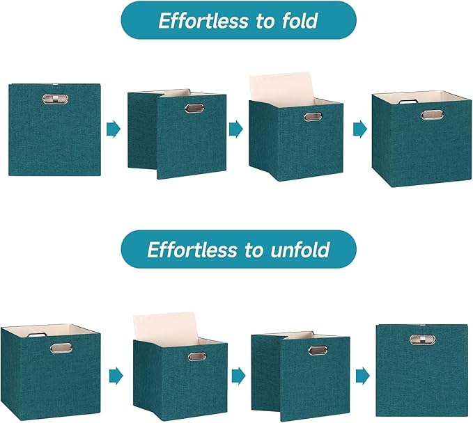 Posprica Collapsible Storage Bins,13×13 Foldable Storage Cube Boxes Fabric Drawer Fabric Storage Bins Vinyl Record Cubby Cube