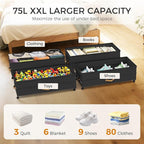 Under Bed Storage with Wheels 4-Pack, 75L XXL Under the Bed Storage Containers Large, 12" Tall Adjustable Storage for Underbe