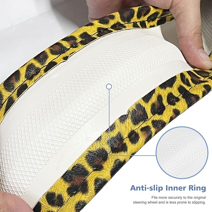 ZHOL Animal Texture Leather Steering Wheel Cover, Built-in Non-Slip Rubber Ring, Non-Toxic, Odorless, Not Fade, Suitable for 