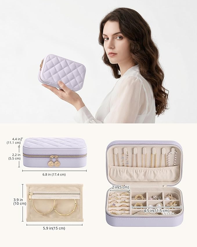 Lolalet Travel Jewelry Case for Women Girls, Travel Jewelry Organizer with Clear Storage Bag Small Portable Jewelry Box for N