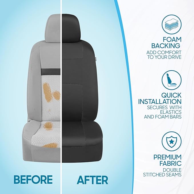 BDK PolyPro Car Seat Covers Full Set in Solid Charcoal – Front and Rear Split Bench Seat Covers for Cars, Easy to Install, Ac