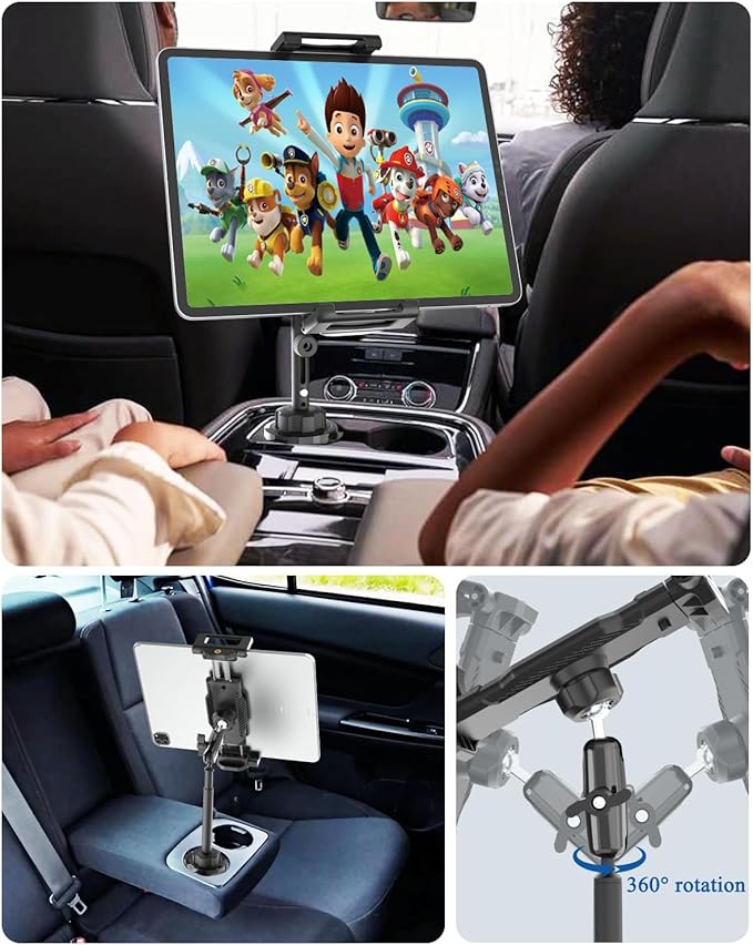 Cup Holder Car Tablet Mount [Thick Case Friendly] Aluminum Long Arm Heavy Duty Cupholder Tablet Mount for Truck/Pickup for Car Accessories, Fits iPad Pro 13/Air/Mini, Galaxy Tab, 5.5-15.6" Devices