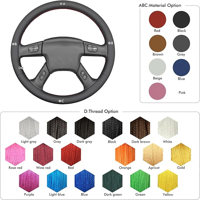 MEWANT Hand-Stitched Steering Wheel Cover for Chevy Silverado 1500 2500 3500 2003-2006 Trailblazer 2002-2009 Custom Wrap