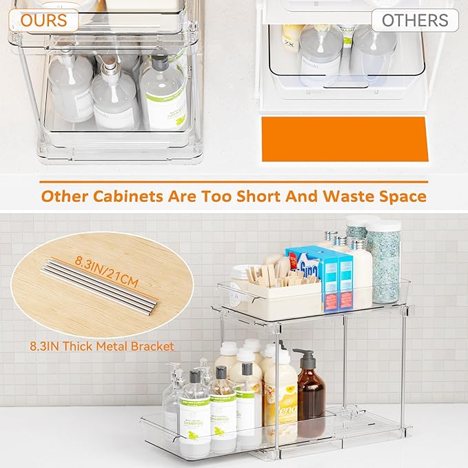 Yieach 2 Pack 10.6″ High Pull Out Medicine Cabinet Organizer for Vitamin,Pill Bottle and Supplement,2 Tier Slide out Under th