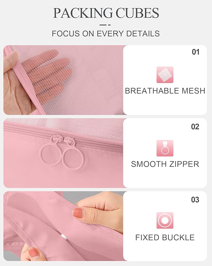 Packing Cubes 10 PCS, Mesh Breathable Luggage Organizers Bags, Packing Organizers, Durable Travel Essentials Bags Set, Travel