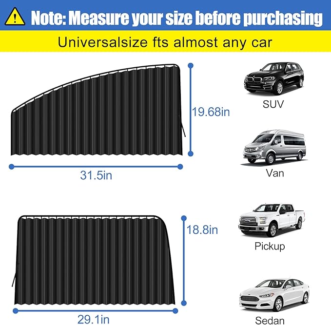 XCBYT Car Window Shades - 4 Pack Car Privacy Curtains 99% UV Light Block Side Window Covers for Van SUV Pickup Truck Keeps Cooler for Sleeping Camping