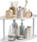 Sezanrpt 2 Tier Acrylic Corner Shelf Organizer Storage 9.5x9.5x8 Inch, White Countertop Corner Shelf for Bathroom, Kitchen, B