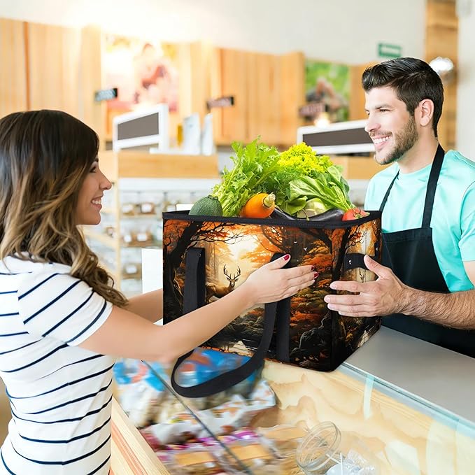 Reusable Grocery Bags Heavy Duty Shopping Bags Foldable Large Tote Bags with Long Handles & Hard Bottom