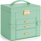 AKOZLIN 4-Tier Jewelry Box Leather Jewelry Storage Organizer with 3 Drawers Lockable for Women Girls Ring Necklace Earring Br