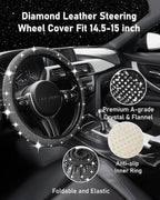 Belinous 27 PCs Bling Car Accessories for Women, Girl Car Accessories for Interior, Bling Steering Wheel Cover 14.5-15in, Bling License Plate Frame, Bling Phone Holder, Cup Coasters (Silver Diamond)