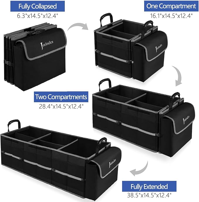 Collapsible Trunk Organizer for Car with Insulated Leak proof Cooler Bag, 3 Compartments SUV Cargo Organizer Removable