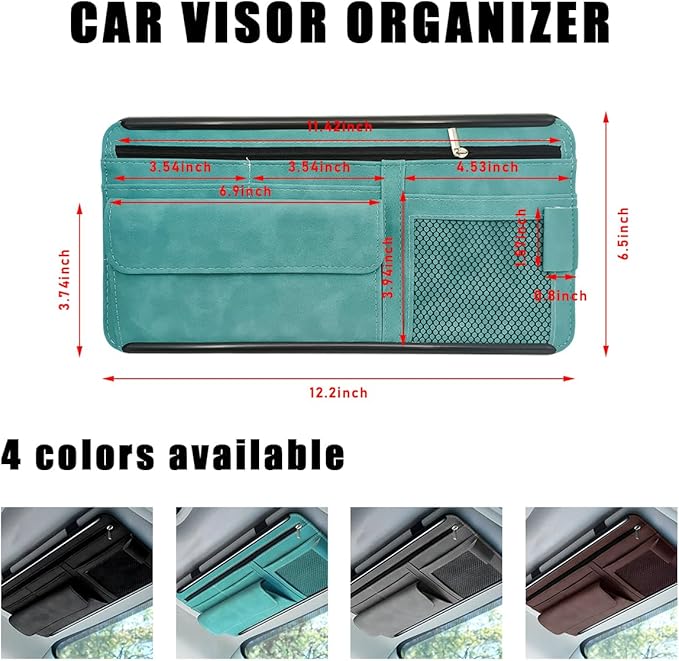 Car Sun Visor Organizer, Soft Leather Surface Eyeglasses Note Card Holder Car Storage Bag, Scratch-Resistant Waterproof Auto Sunshade Organizer Bag, Car Accessories (Blue)