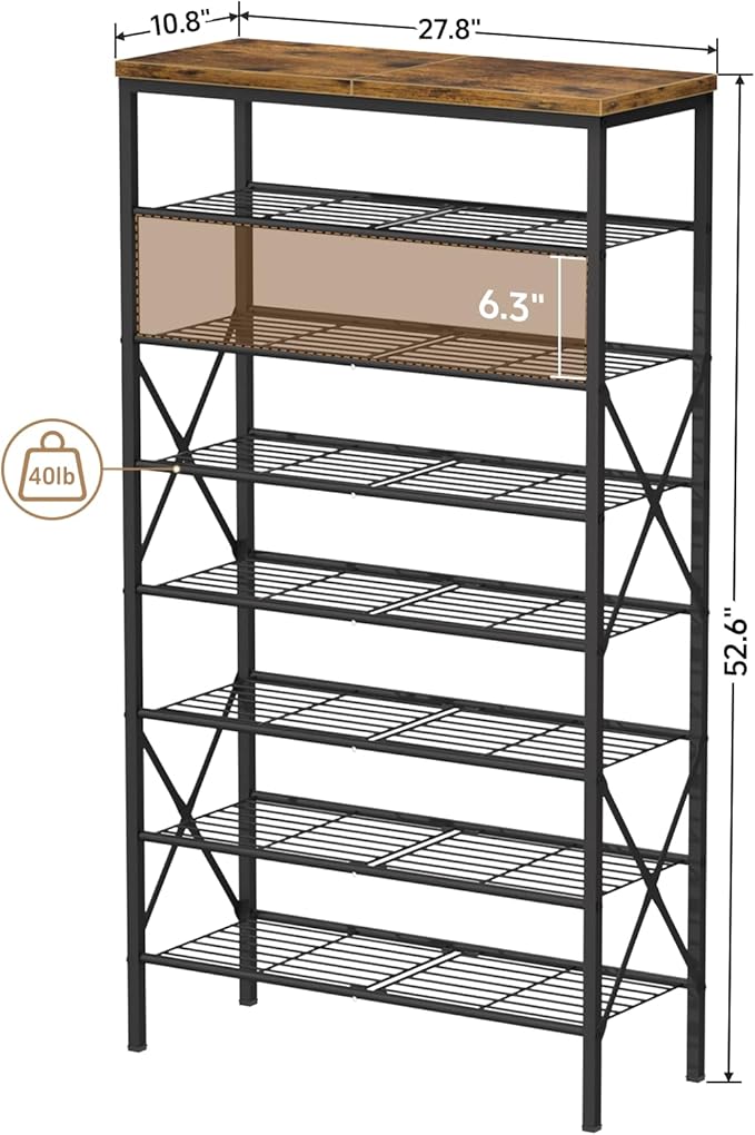 8 Tiers Tall Shoe Rack Organizer, Large Capacity Shoe Rack Holds 32 Pairs of Shoes, Durable and Stable, Adjustable Metal Shel