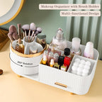 Rotating Makeup Organizer for Vanity with Brush Holder and Drawer, Cosmetic Makeup Storage, Large Spinning Makeup Skincare Or