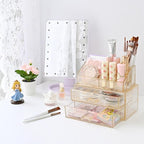 Ikee Design Acrylic Makeup Organizer with 2 Drawers Removable Top Lipstick Holders, Cosmetics Organizer for Skincare, Accesso